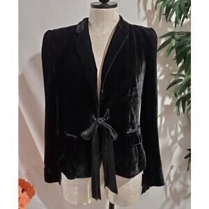 Calvin Klein Womens Velvet Silk Blend Bow Tie Blazer Jacket S Black Whimsigoth